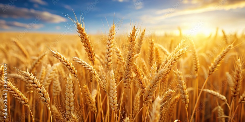 Extreme close-up of golden wheat field stretching to horizon