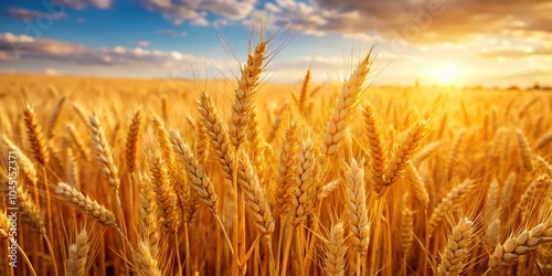 Extreme close-up of golden wheat field