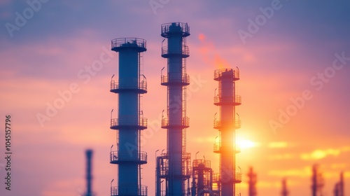 Industrial Oil Refinery Complex at Sunset