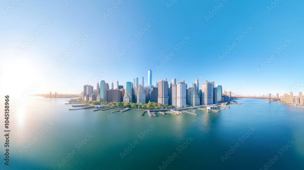 Fototapeta premium Aerial View of New York City Skyline with Brooklyn Bridge