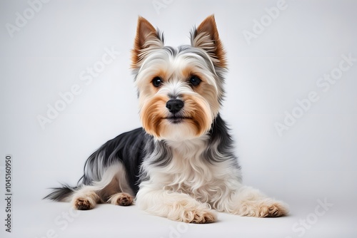 Biewer terrier dog on white background, Ai Generated