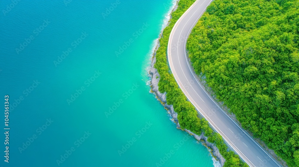 Aerial View of Winding Road Along Turquoise Coastline Aerial View of Winding Road Along Turquoise Coastline