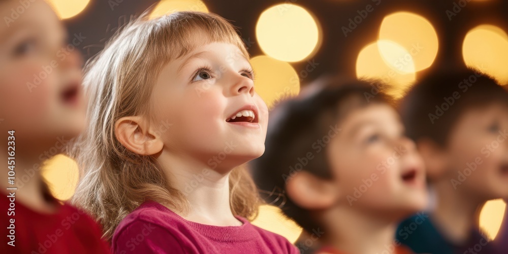 Child with joyful expression, surrounded by soft, warm lights. Child with joyful expression, surrounded by soft, warm lights.