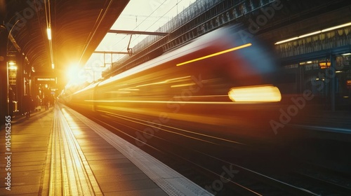 High-Speed Train in Orange Light at Station