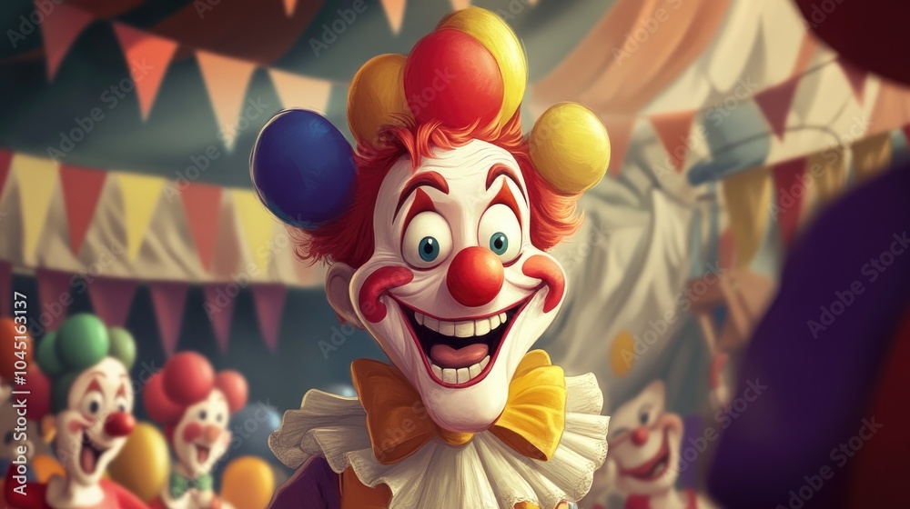 Fototapeta premium Comic clown antics in a cartoon setting showcasing humor and laughter reminiscent of circus performances