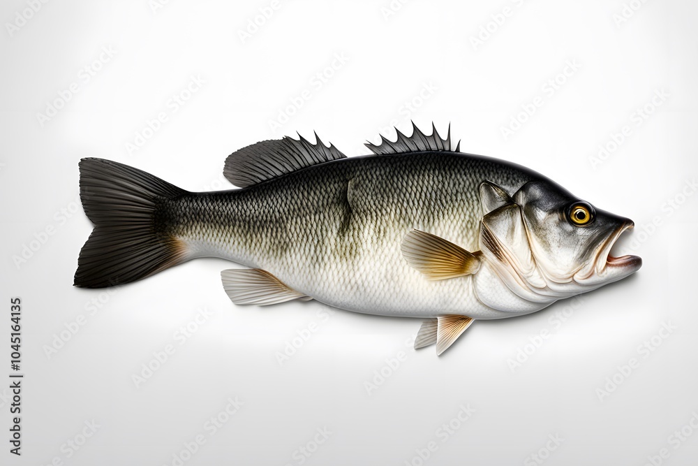 Black bass on white background, Ai Generated Black bass on white background, Ai Generated