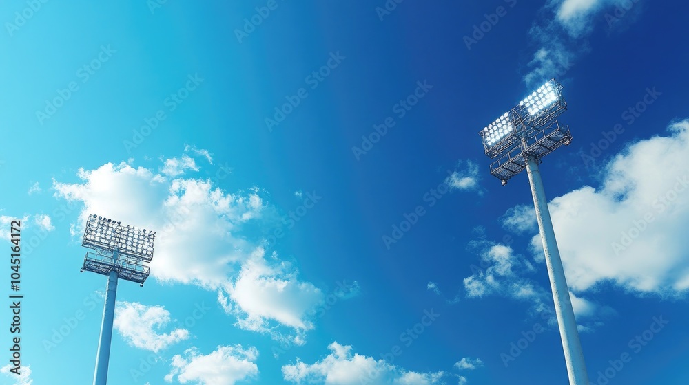 Floodlights Illuminating a Stadium Under Clear Sky Floodlights Illuminating a Stadium Under Clear Sky