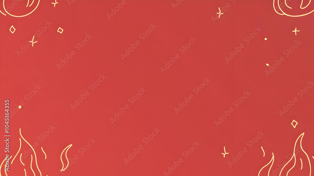 A fire background with simple line art of flames and sparks, drawn in thin orange outlines on a deep red canvas, creating a minimalist fiery design