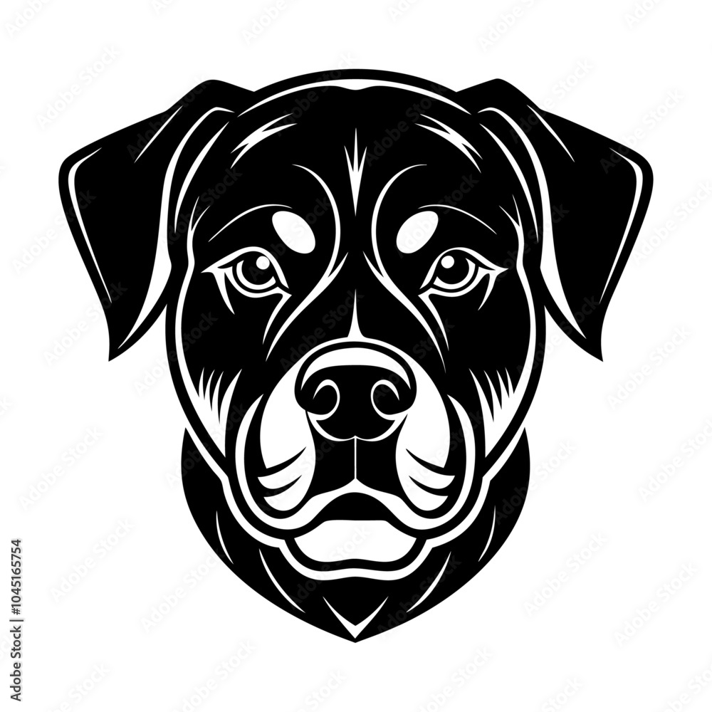 rottweiler dog face icon. Black and white logo, dog silhouette, engraving style. Pet character. Vector illustration rottweiler dog face icon. Black and white logo, dog silhouette, engraving style. Pet character. Vector illustration