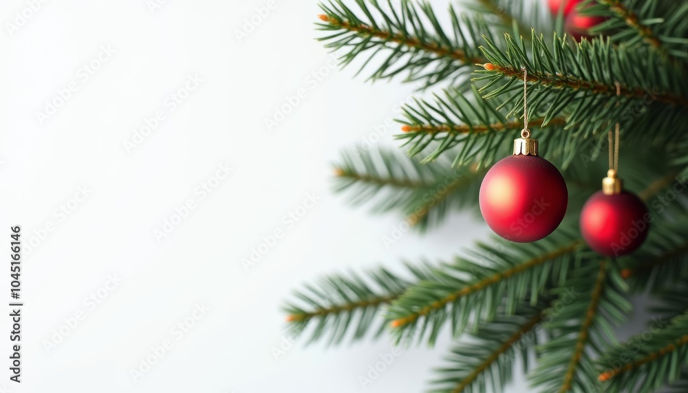 awesome christmas decorations on a white background featuring green pine branch and christmas red bulb awesome christmas decorations on a white background featuring green pine branch and christmas red bulb