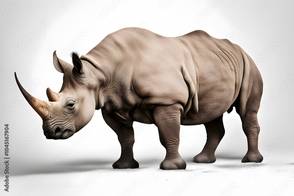Fototapeta premium Black rhinoceros on white background, Ai Generated