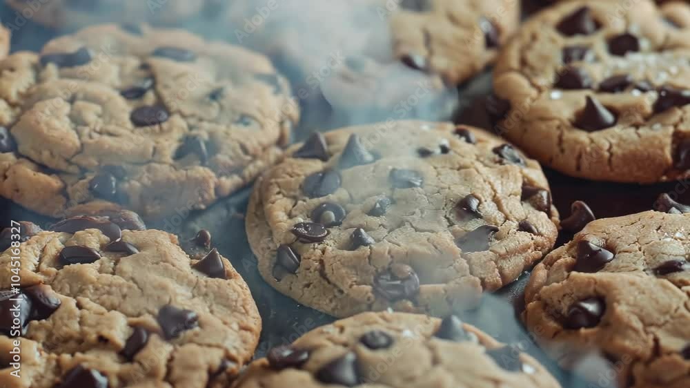 Close up of a plate of chocolate chip cookies. The cookies are all different sizes and shapes, but they all have the same chocolate chips. The plate is on a table