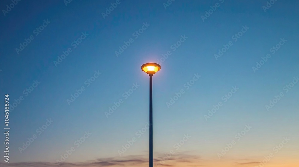 Illuminated Pole at Dusk in a Serene Sky Illuminated Pole at Dusk in a Serene Sky