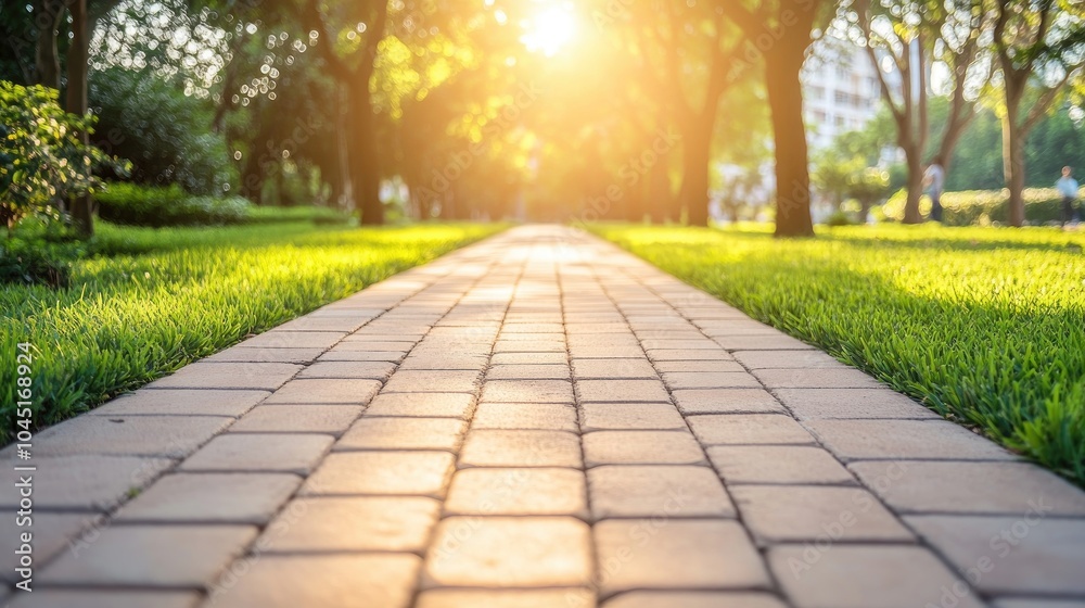 Fototapeta premium Serene Brick Footpath in Sunlit Park