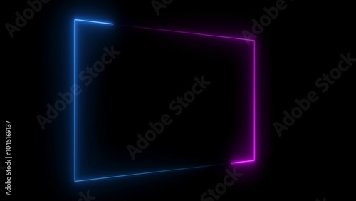 3D Glowing neon pink blue color square rectangle picture frame two tone line animation icon on black background