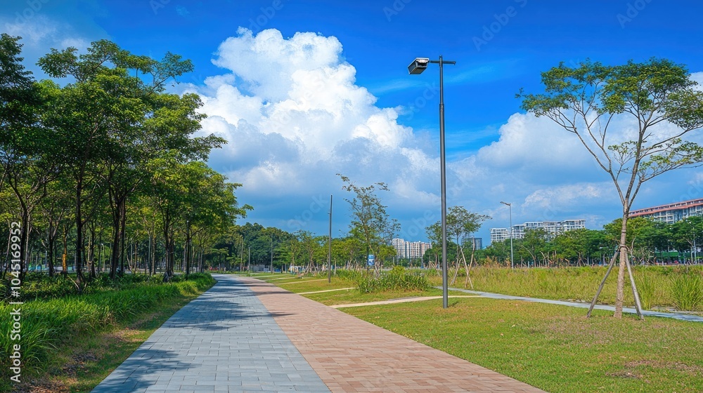 Obraz premium Scenic Jogging Path Under Blue Sky