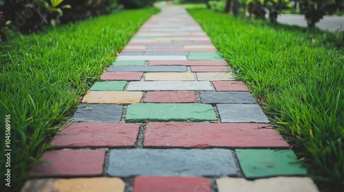 Colorful Pathway Through Lush Green Grass