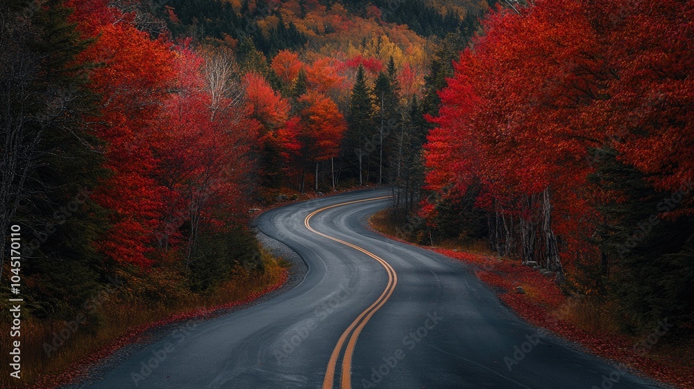 Naklejka premium Autumn Winding Road Through Picturesque Scenic Landscape
