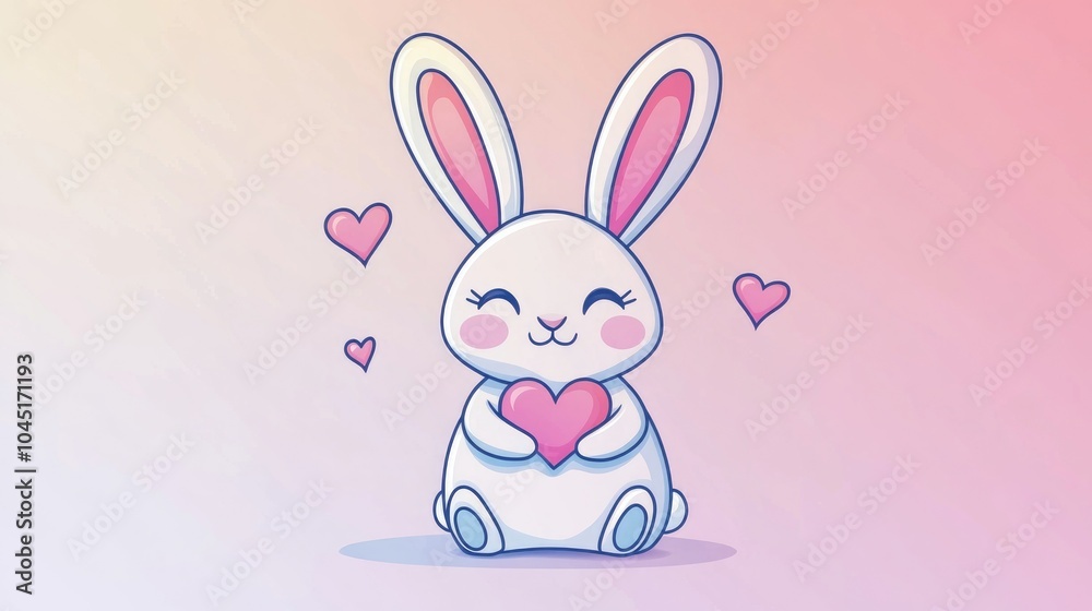 Charming gradient line illustration of a cartoon rabbit expressing love Charming gradient line illustration of a cartoon rabbit expressing love