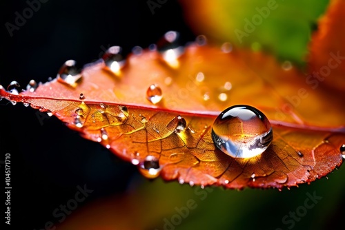 dewdrop on leaf capture a macro image of a dewdrop on an autumn photo