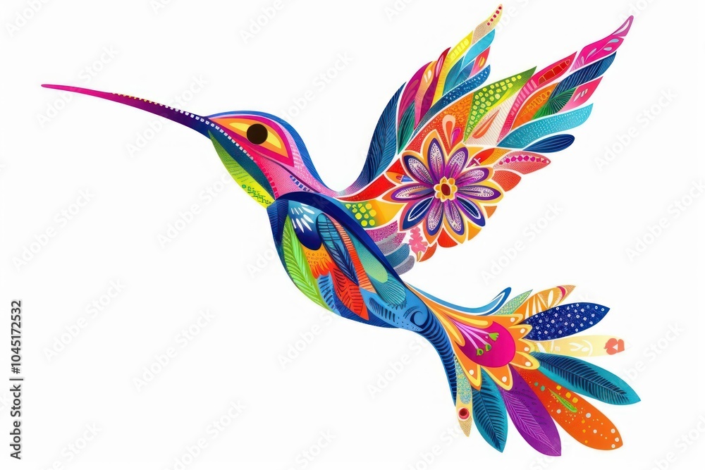 Fototapeta Mexican colorful hummingbird pattern art graphics.