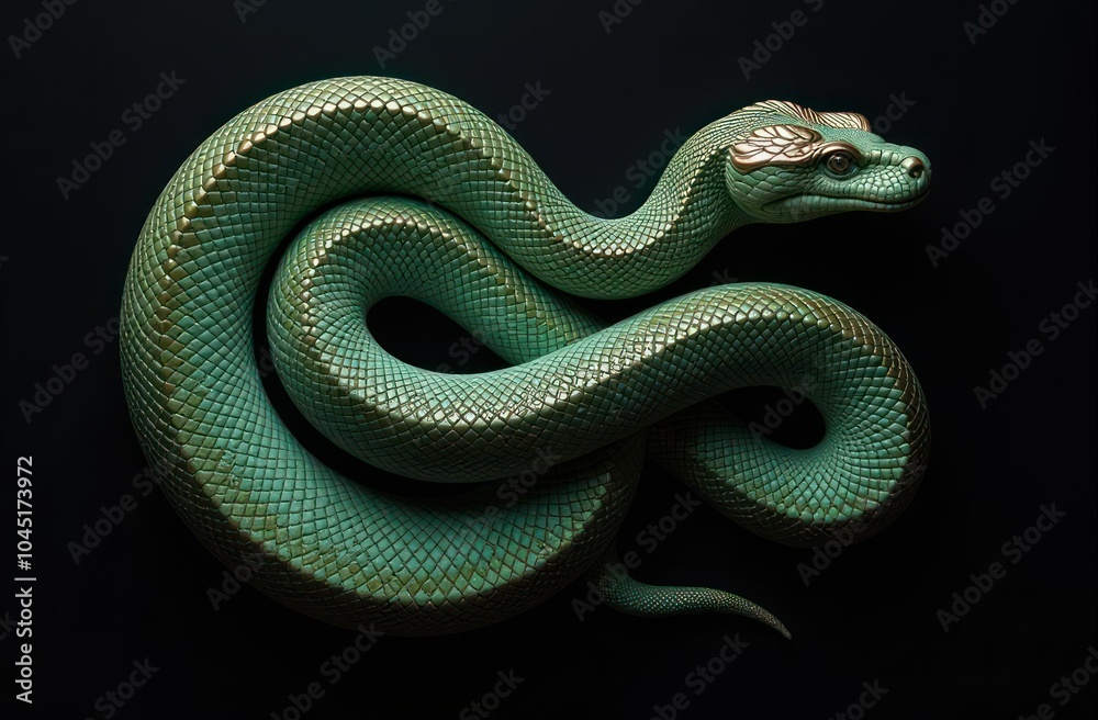 striking close-up of green snake with bronze stripe striking close-up of green snake with bronze stripe