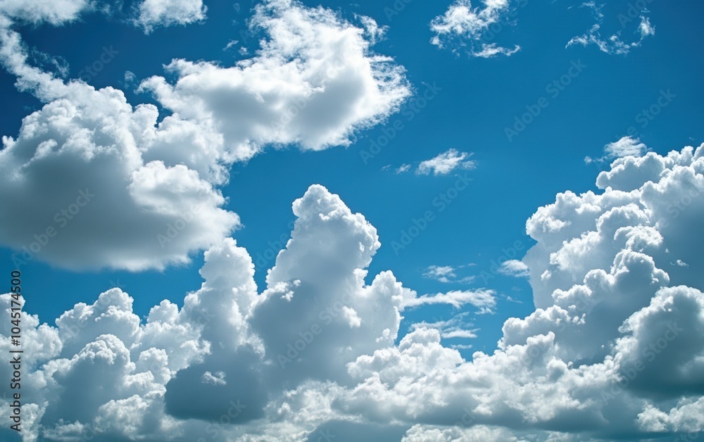 Clouds Texture: Fluffy white clouds scattered across a blue sky, evoking calm and serenity. 