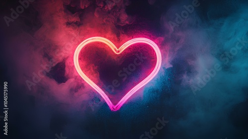 A glowing neon heart illuminated against a dark smoky background, symbolizing love and passion.