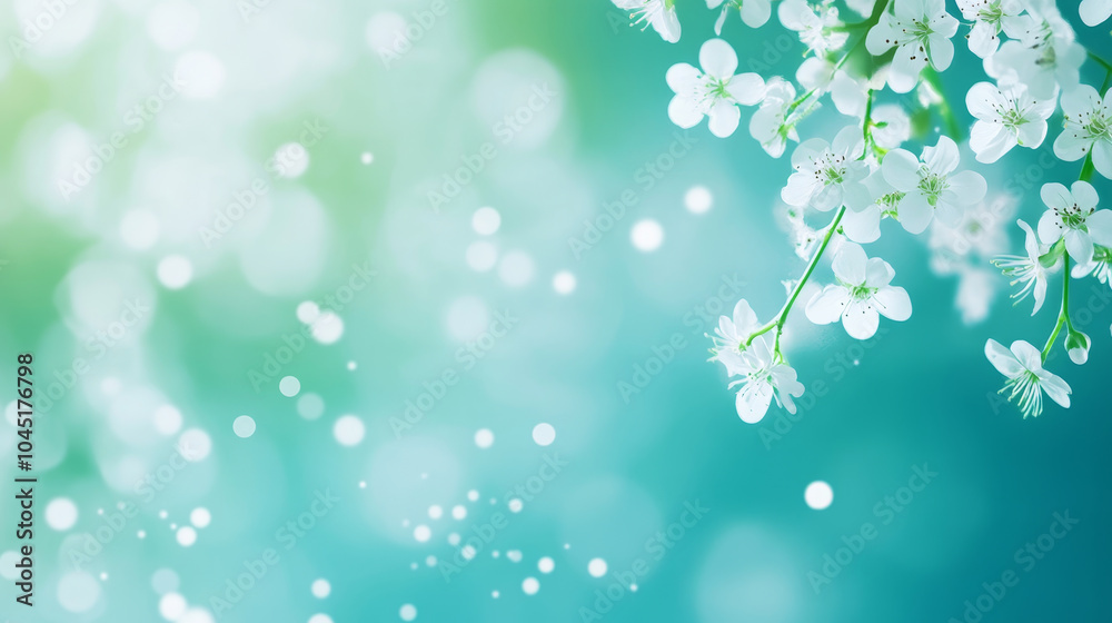 Delicate white flowers bloom against soft green and blue background, creating serene and tranquil atmosphere. gentle bokeh effect adds dreamy quality to scene, perfect for evoking feelings of peace Delicate white flowers bloom against soft green and blue background, creating serene and tranquil atmosphere. gentle bokeh effect adds dreamy quality to scene, perfect for evoking feelings of peace