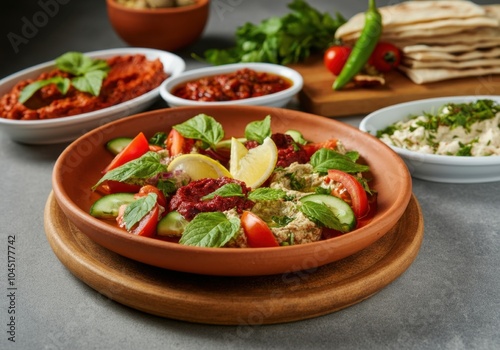 Bright and appetizing images of Turkish mezze with an emphasis on fresh and colorful ingredients