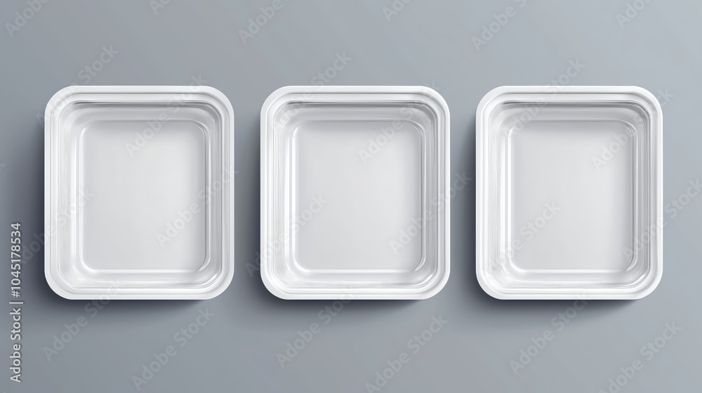 Three square white trays on a neutral background Three square white trays on a neutral background