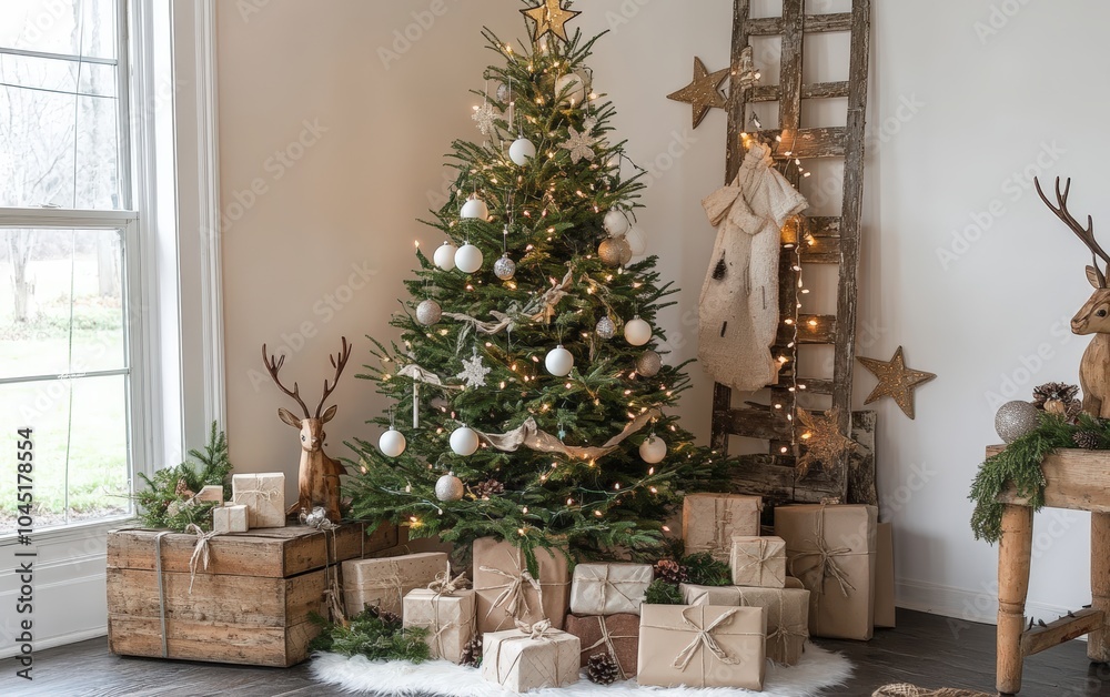 Nordic Chic: A tall and slender tree decorated in Scandinavian style, with natural wood ornaments, simple white baubles, and elegant touches of greenery. Nordic Chic: A tall and slender tree decorated in Scandinavian style, with natural wood ornaments, simple white baubles, and elegant touches of greenery.