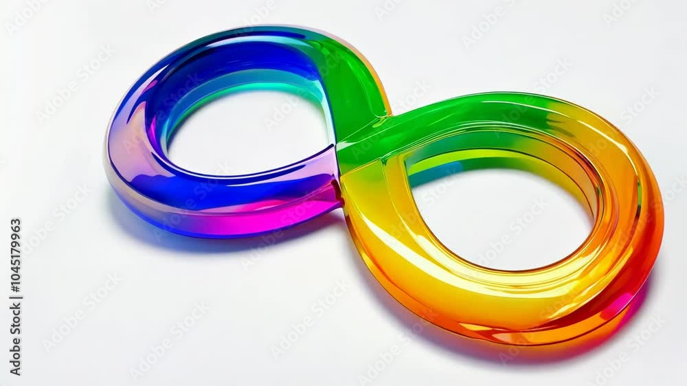 Rainbow colored glass object that looks like an infinity symbol. The object is made of clear glass and is very colorful Rainbow colored glass object that looks like an infinity symbol. The object is made of clear glass and is very colorful