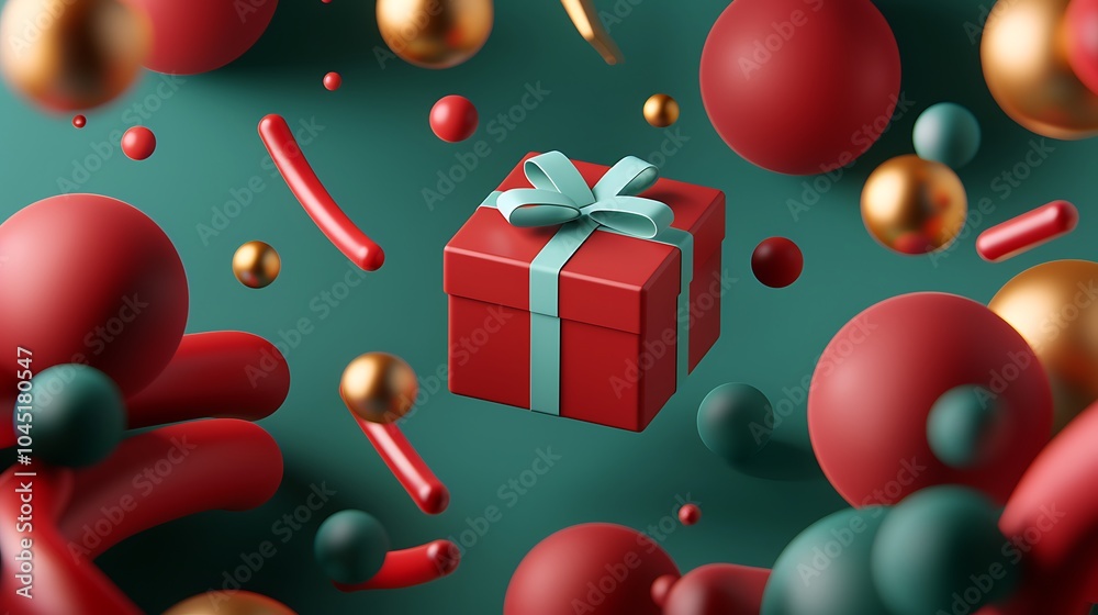 3D Colorful Gift Box in Dynamic Holiday Scene. Christmas Theme. 3D Colorful Gift Box in Dynamic Holiday Scene. Christmas Theme.