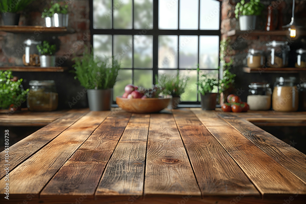 Empty wooden table in the kitchen background. for product display. Empty wooden table in the kitchen background. for product display.