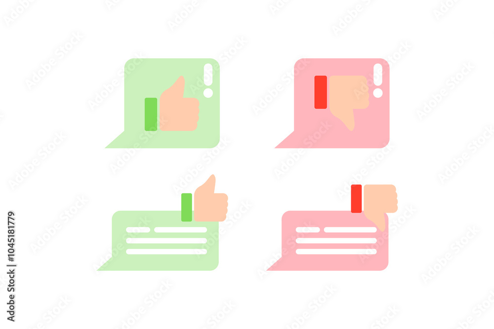 Customer service satisfaction thumbs up speech bubble. Satisfied and dissatisfied. Evaluation, review, feedback, communication, comment, quality concept. Flat vector design isolated illustration. Customer service satisfaction thumbs up speech bubble. Satisfied and dissatisfied. Evaluation, review, feedback, communication, comment, quality concept. Flat vector design isolated illustration.