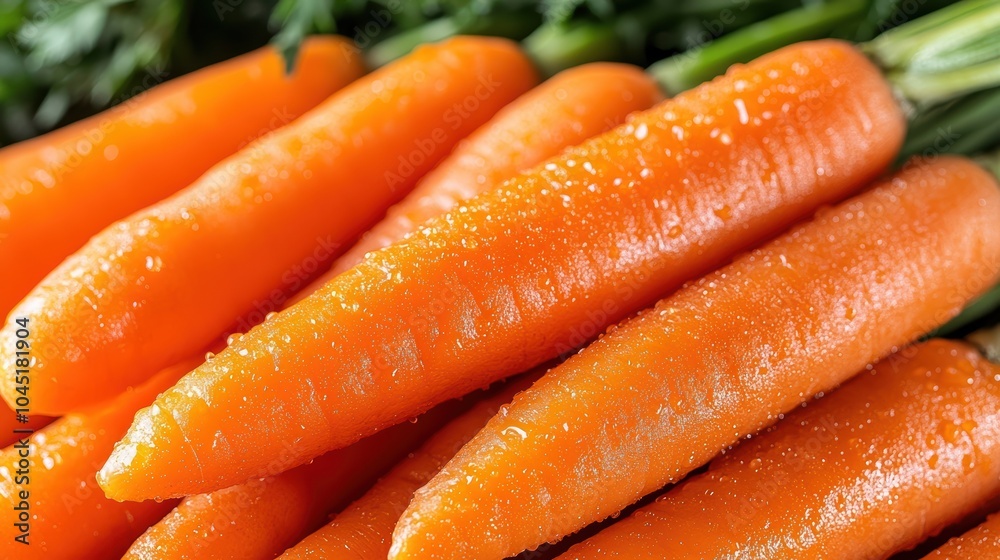 Fresh Baby Carrots Close Up with Dewy Texture