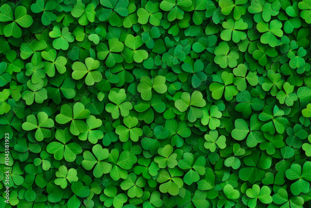 Lush green clovers covering the ground, creating a vibrant natural carpet in a sunny outdoor setting during springtime Lush green clovers covering the ground, creating a vibrant natural carpet in a sunny outdoor setting during springtime