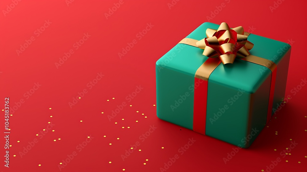 3D Colorful Gift Box on Red Background with Glitter. Christmas Theme. 3D Colorful Gift Box on Red Background with Glitter. Christmas Theme.