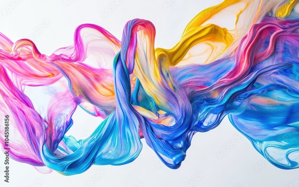 Fototapeta premium Streams of colored paint shot through the air like liquid ribbons, intertwining and spiraling as they cross paths, creating an energetic and dynamic visual. 