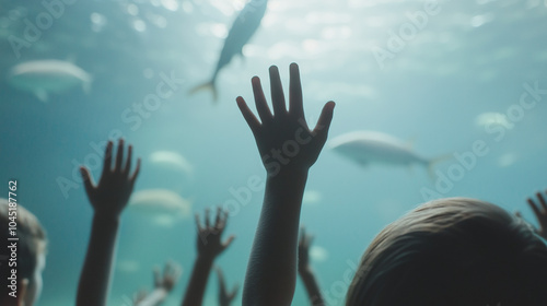 Excited Students Watching Sea Creatures in Aquarium Glass