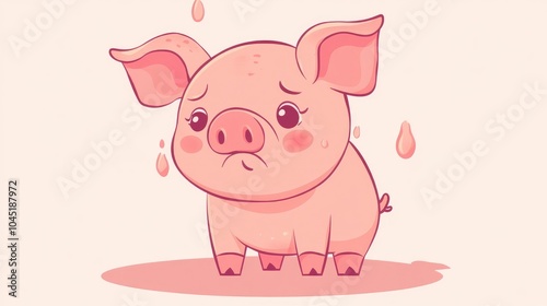 Cartoon of a crying pig in a flat color style