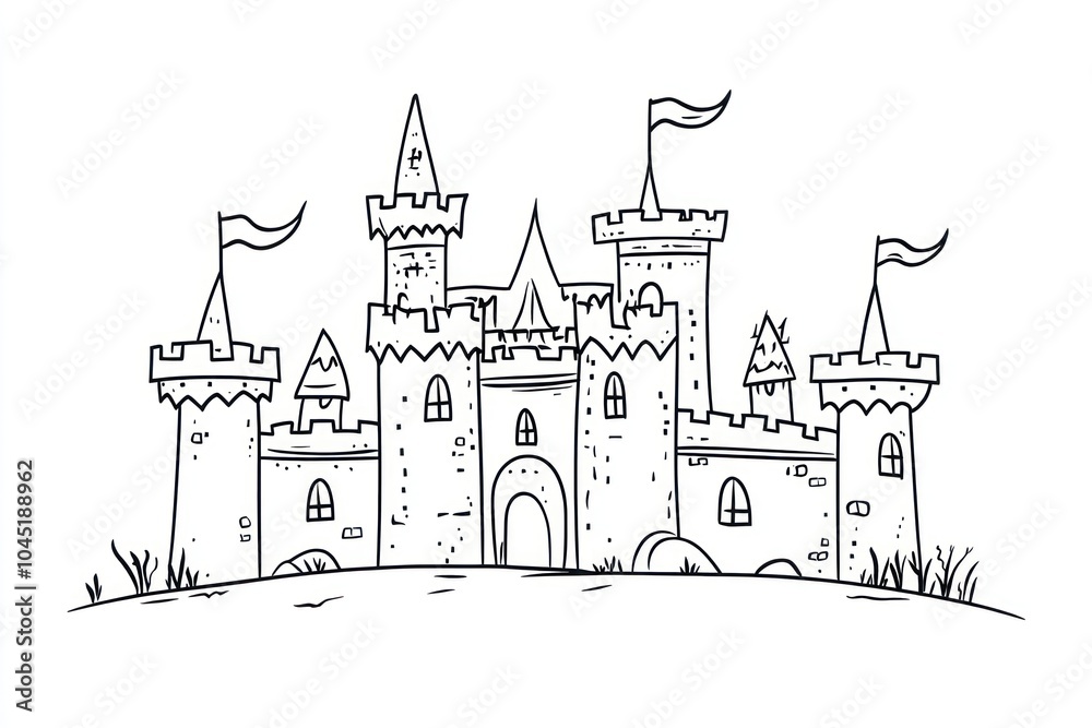 Castle drawing architecture illustration.