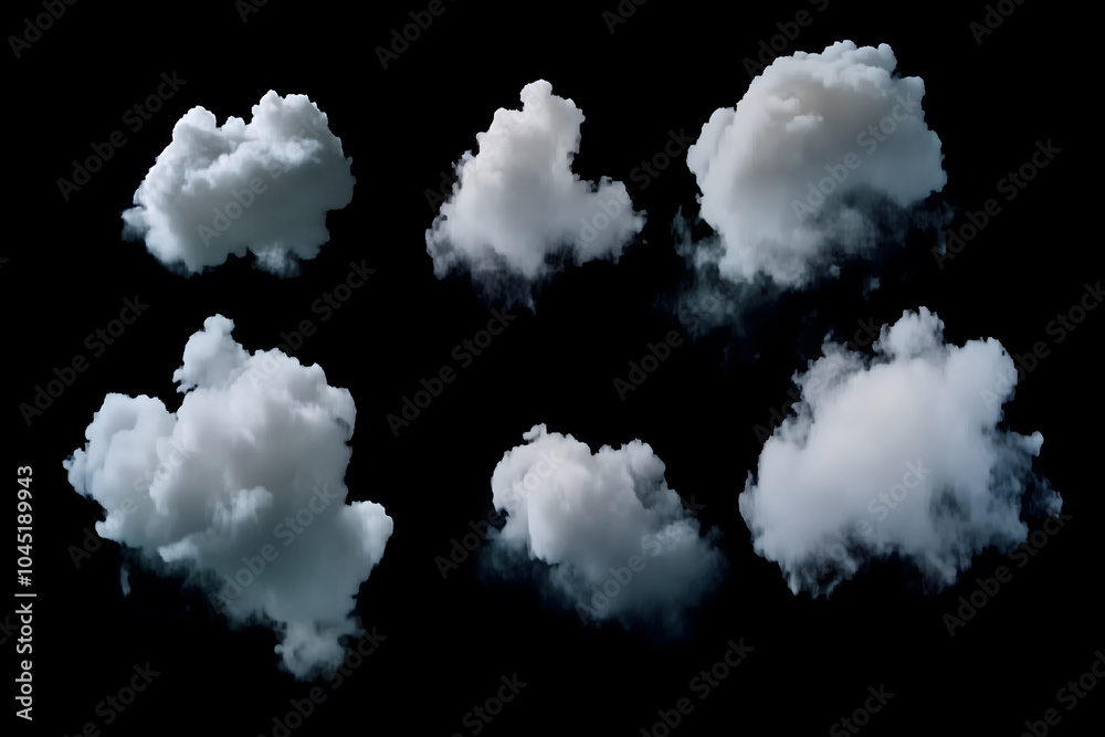 7 Fluffy Clouds Isolated on Black Background 7 Fluffy Clouds Isolated on Black Background