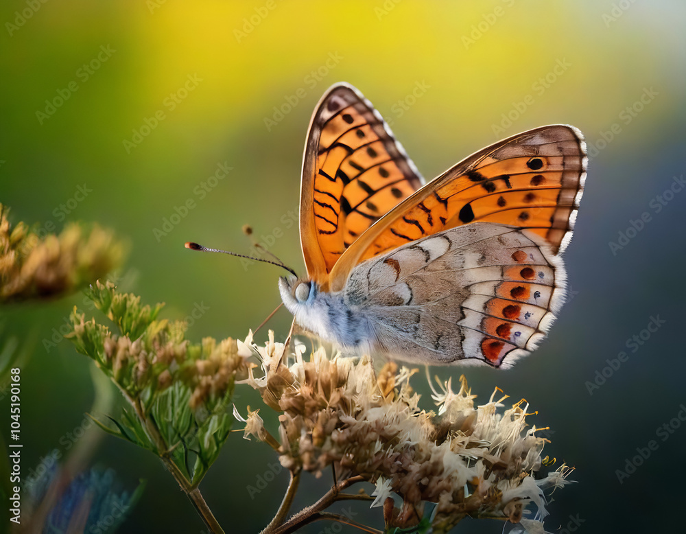 Obraz premium Beautiful Photo of a Butterfly Captured in Its Natural Habitat, Surrounded by Lush Flora, creating a Serene Nature Background that Highlights the Delicate Beauty of Wildlife in Its Environment