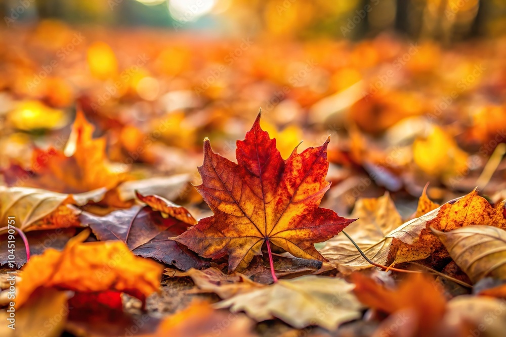 Extreme close-up shot of colorful autumn leaves on the ground Extreme close-up shot of colorful autumn leaves on the ground