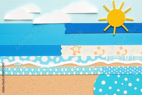 _ . Washi tape arranged into beach scene collage, different patt photo