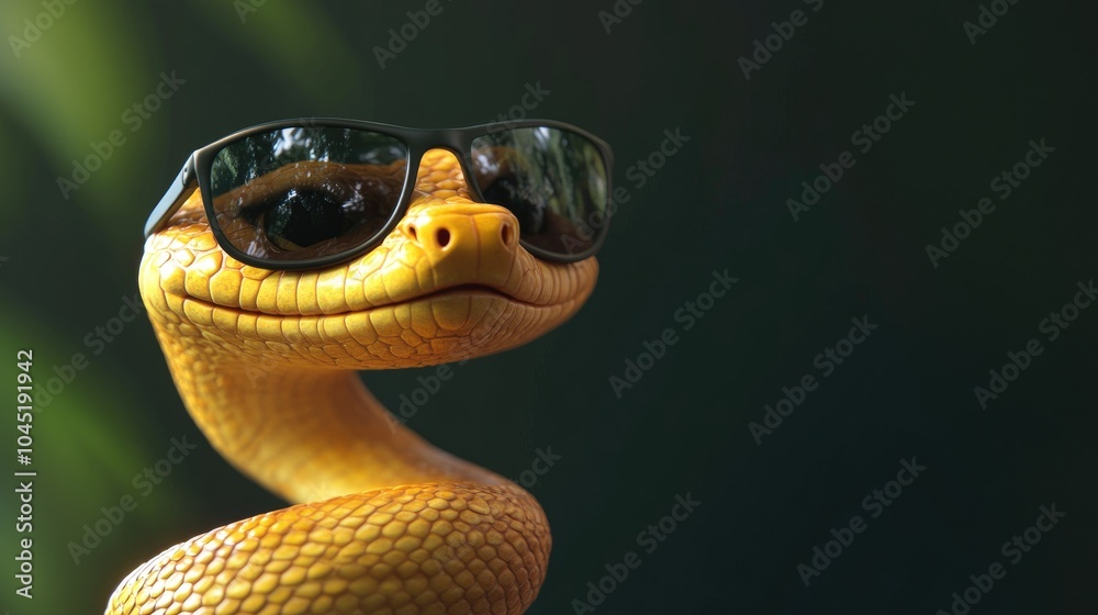 Fototapeta premium 2D rendered illustration of a cartoon snake character wearing sunglasses