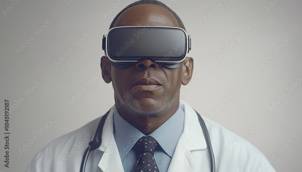 Doctor engaged with innovative technology wearing virtual reality headset Doctor engaged with innovative technology wearing virtual reality headset