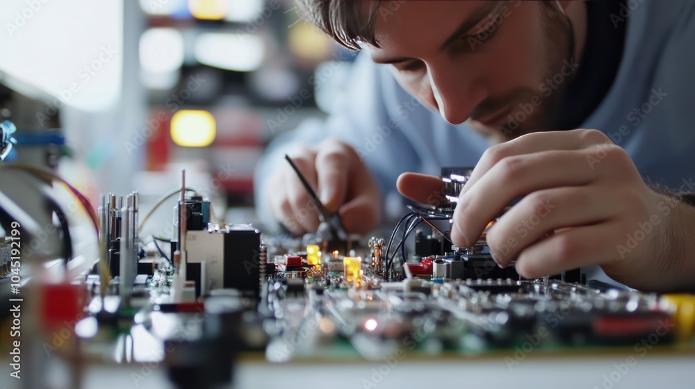 close-up of a modern quantum engineer assembling intricate components on a high-tech device close-up of a modern quantum engineer assembling intricate components on a high-tech device
